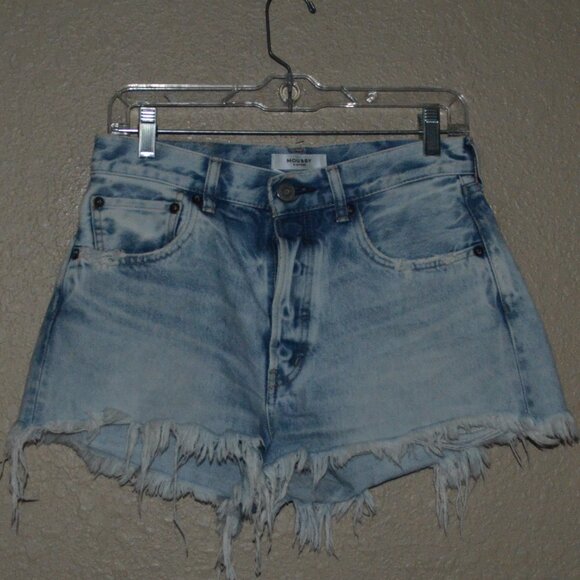 NWOT $288 Sz 26 Moussy Vintage Blue Cotton Destroyed Frayed Cut Off Shor… - Picture 1 of 9